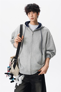 8XL-M秋连帽卫衣男宽松休闲纯色拉链开衫外套拼色帽衫运动WY27P65图片