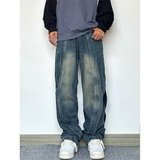 美式高街重工水洗宽松牛仔裤长裤A014-DY23309-P58控78，男装牛仔裤，电商A014