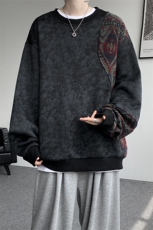 现货WY10169-特P50新中式重磅圆领拼接长袖套头上衣大码卫衣外套，女装短外套，电商A059