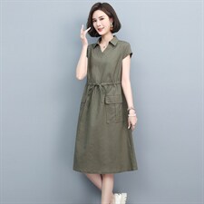 2022夏季新款时尚宽松显瘦舒适气质小V领设计修身连衣裙，女装连衣裙，忆绮罗