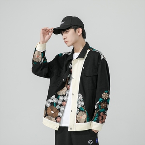潮日系秋季植物刺绣工装夹克男棒球服情侣外套洗水处理升级版图片
