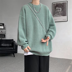 8XL-M纯色圆领毛衣秋冬季宽松套头针织衫慵懒风毛线衣MY1506/P68，男装针织衫/毛衣，电商B238