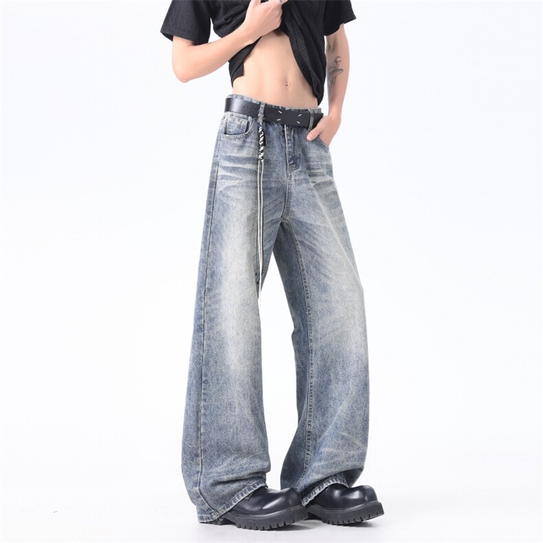 XZ-221-1/K1991/P65高品质美式复古水洗猫须宽松拖地痞帅气牛仔裤，男装牛仔裤，星座221-1
