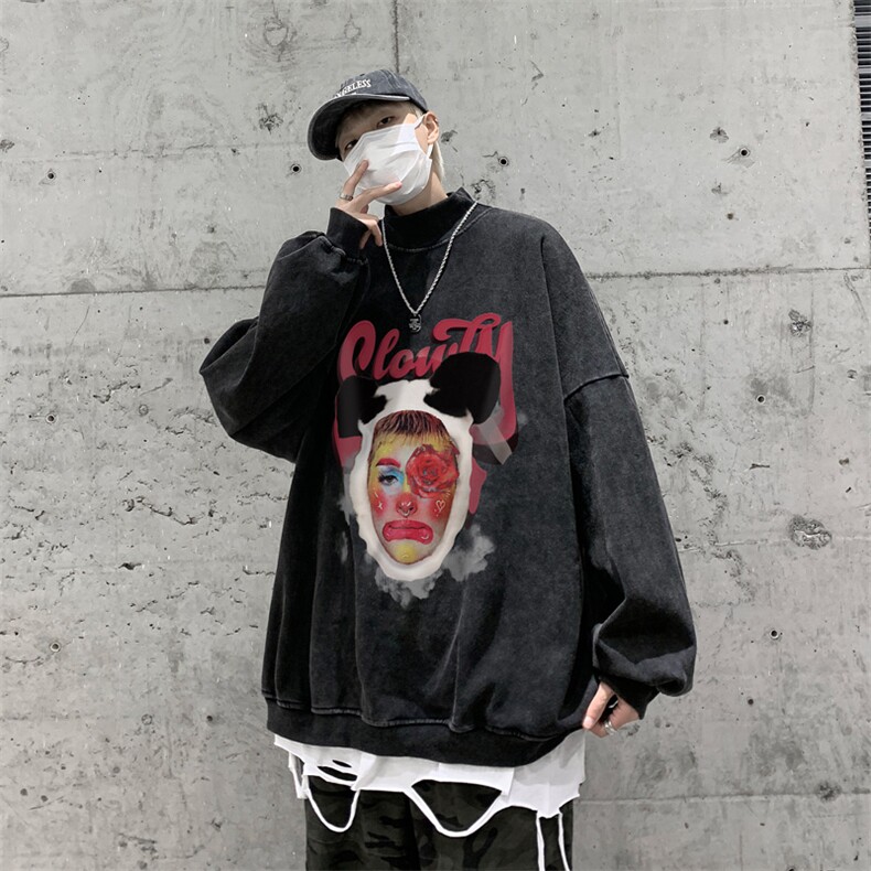 水洗做旧加绒加厚卫衣男23冬高领头像印花打底衫XZ514-2-X58-P78,男装T恤,星座514-2(原B239)