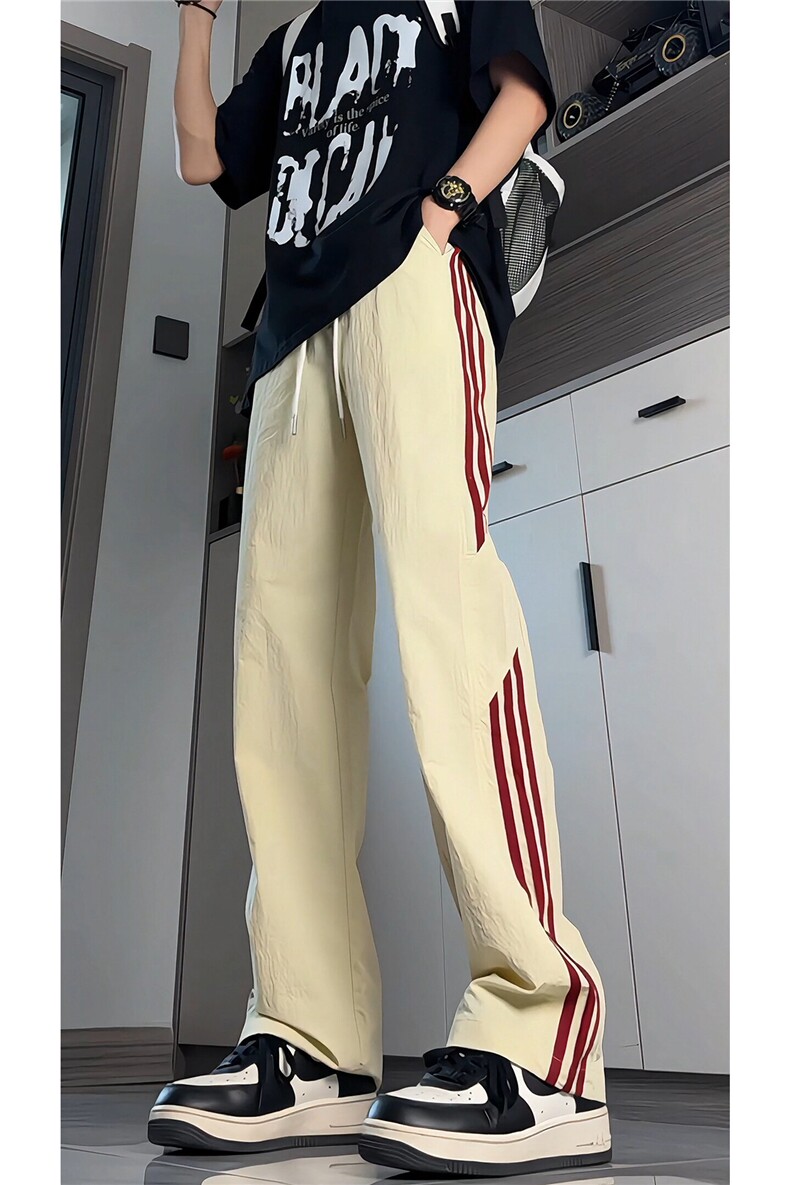 美式高街条纹裤子男夏季冰丝宽松冲锋户外直筒休闲阔腿裤KZ048P50,男装休闲裤,电商B312