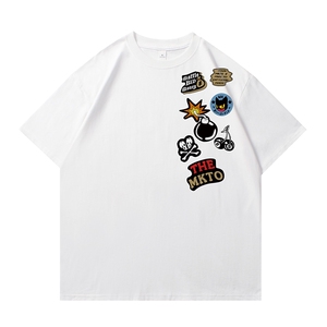 白底得物美式嘻哈恶魔涂鸦抖音直播短袖220克纯棉T5146P25图片