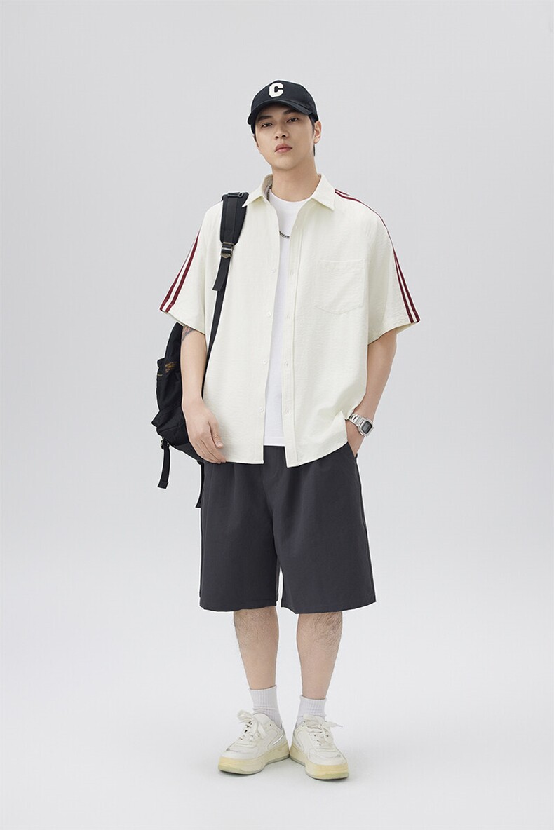 夏季纯色短袖衬衣男宽松落肩质感半袖衬衫A157B-CS4218-特P40,男装衬衫,电商A157B