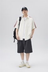 夏季纯色短袖衬衣男宽松落肩质感半袖衬衫A157B-CS4218-特P40，男装衬衫，电商A157B