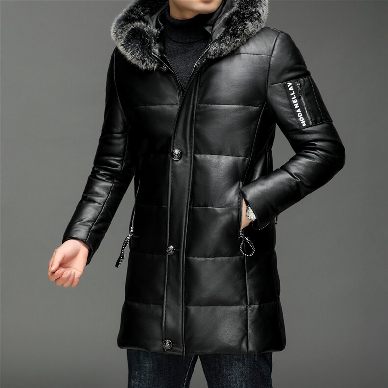 X17710秋冬新款海宁皮衣男士中长款鸭绒羽绒服狐狸毛连帽P920,男装皮衣,电商B360