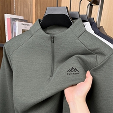 秋冬男士加绒卫衣新款半拉链立领加厚保暖潮流印花长袖T恤，男装衬衫，电商B212（原钱塘6029）