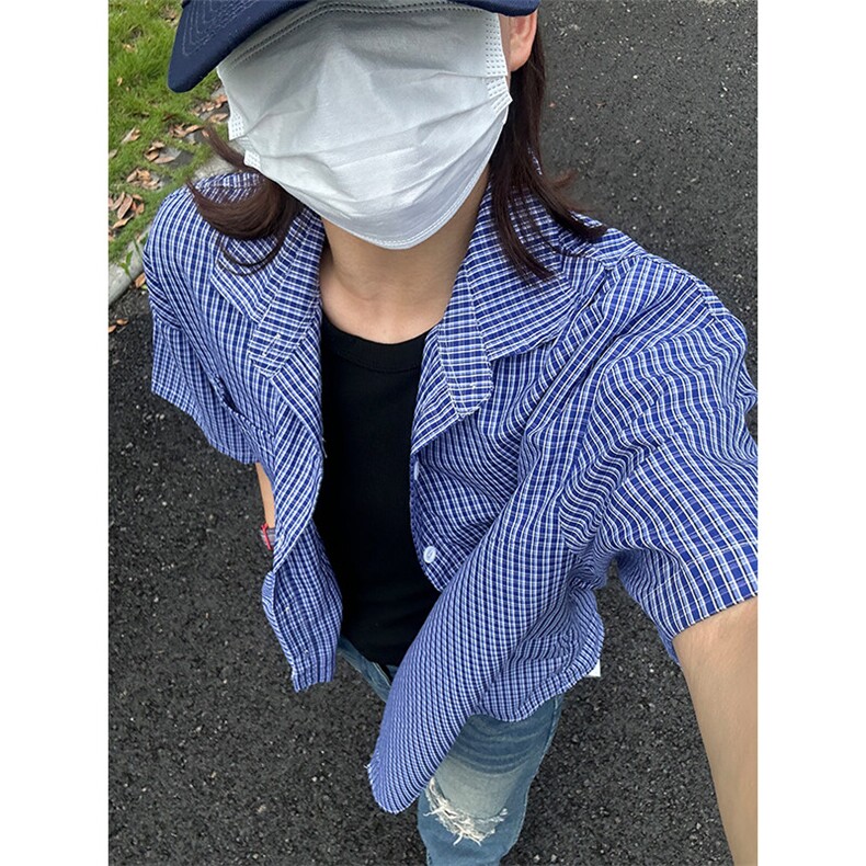 格子衬衫春夏美式短袖衬衫港风情侣装休闲衬衣CS286-P30,男装T恤,星座301C-5