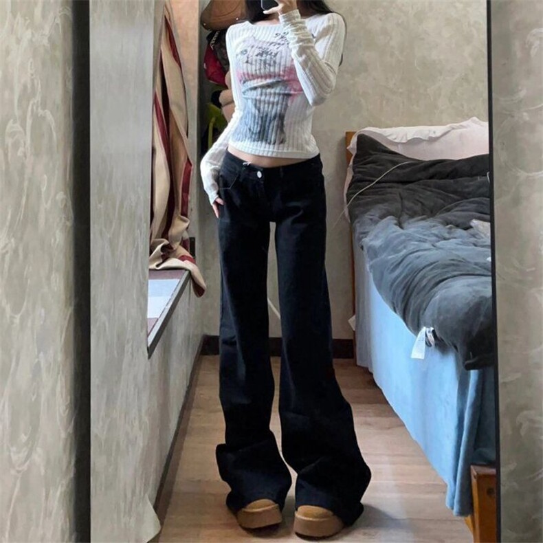 黑色微喇叭牛仔裤女年新款低腰显瘦小个子拖地马蹄裤子N556,男装牛仔裤,星座1116A（原606A-3）
