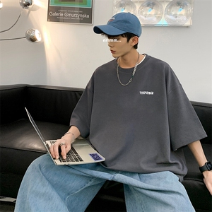 抖音得物二开现货供应220克夏装重磅美式高街宽松短袖t恤MT34图片