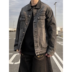 字母时尚百搭牛仔夹克工装风翻领多口袋休闲长袖外套JQ3-特价P70，男装夹克，电商A007