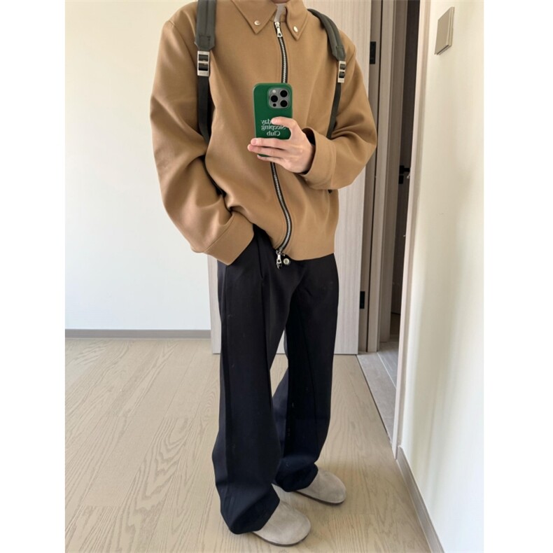 现货自制款现货S型拉链休闲简约卡其经典外套设计感夹克,男装夹克,星座910A