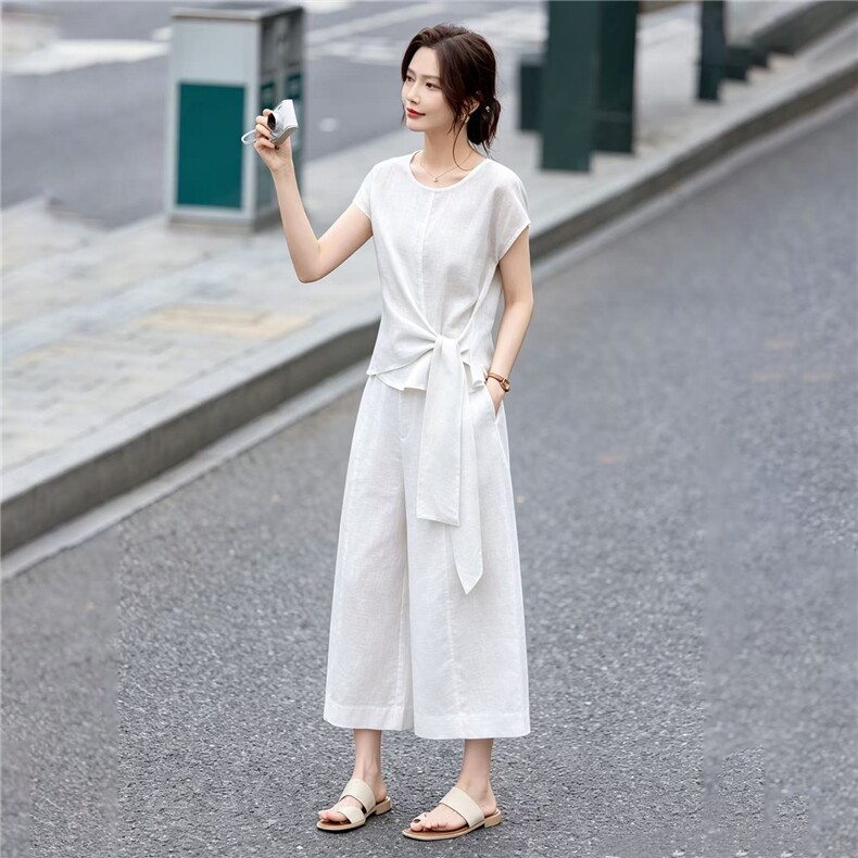 2026夏新款亚麻气质马甲百搭阔腿裤套装,女装套装/套裙,瑶迪依秀