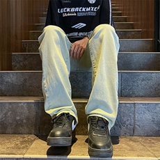 牛仔裤男vibe风泛黄泥染宽松直筒牛仔潮显瘦休闲学生裤NK440，男装牛仔裤，星座1116A-1（原606A）