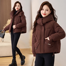 红休闲连帽羽绒服女2024冬季新款加厚白鸭绒面包服保暖外套，商品下架区，魅家