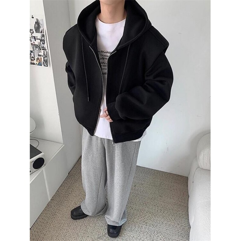网络图现货大廓形双层复合垫肩卫衣外套连帽开衫上衣R8813-P55,女装短外套,星座1005-6