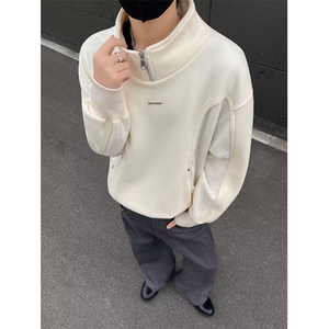 JY624-P53 拼色长袖Polo衫男字母美式复古宽松半拉链卫衣 网图图片