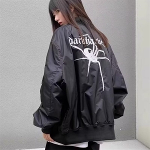 美式复古蜘蛛棒球服外套男女春秋季潮牌飞行员夹克宽松常规情侣图片