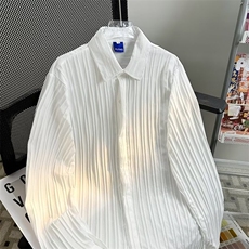高品质夏款男冰丝百褶皱衬衫宽松休闲长袖衬衫CS521P35，男装衬衫，星座1013-1