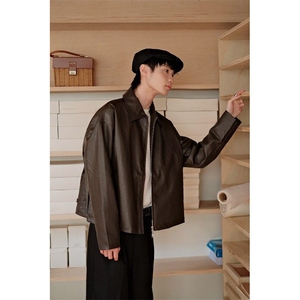 W9496-P70 网图现货 痞帅Pu皮衣潮牌皮夹克机车服高街外套图片