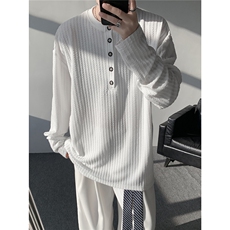 肌理感条纹长袖T恤大码纯色简约打底衫亨利领内搭上衣LT1002特P32，男装T恤，电商B215