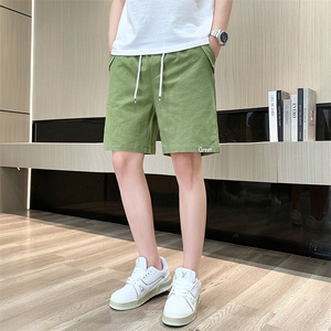 夏季棉麻刺绣短裤男休闲百搭五分裤纯棉沙滩裤XZ310B-3-DK833-P25图片