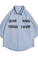 1白底竖条纹大码M-5XL日系潮流情侣七分袖衬衫男QCS7018P45控59，男装衬衫，星座226-2