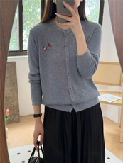 春季2025新款韩版圆领甜美纽扣开衫外套针织打底衫长袖上衣女毛衣，女装羊毛衫，百纯羊绒