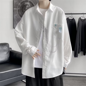现货 春秋设计感情侣衬衣外套港风ins工装长袖衬衫男士 W6947-P30图片