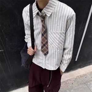 泡泡纱打底衬衫高智感休闲正肩长袖男女复古条纹衬衣BCS29图片