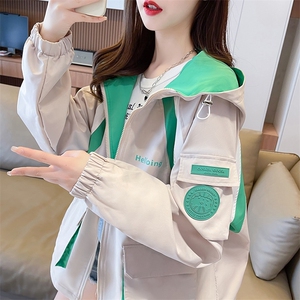 秋新款开学季美式学院风飞行员夹克外套复古宽松女C471-80图片