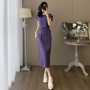 时尚气质套装裙女夏季2025新款小飞袖正肩上衣休闲半身裙两件套潮图片