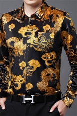 男士长袖金丝绒衬衫真口袋花衬衫衣春秋中年宽松弹力，男装衬衫，钱塘6003（原4033）