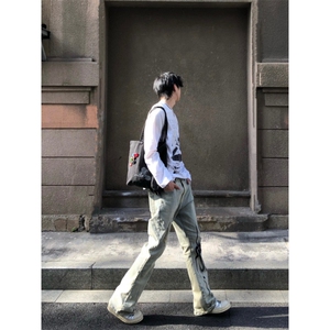 【网图】火焰牛仔裤男水洗做旧微喇vibe裤子美式高街NZ05LL特P58图片