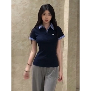H0858-P35原版做法+刺绣包边拉肩正肩修身短袖T恤图片