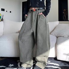 新款美式拼接解构设计感弯刀工装裤男女宽松阔腿长裤子AM1204P57，男装工装外套，星座1013-5