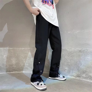 高街美式休闲排扣牛仔裤男拉链开衩设计感宽松拖地裤N0891-P50图片