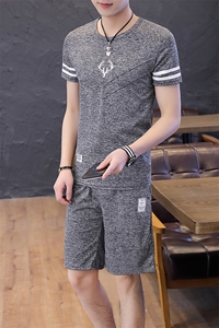 青少年新款五分裤半袖体恤休闲搭配套装男夏季衣服T731-P20图片