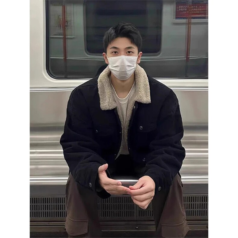 【有货】866CC-P75 羊羔毛棉服外套男加绒加厚翻领牛仔夹克图片