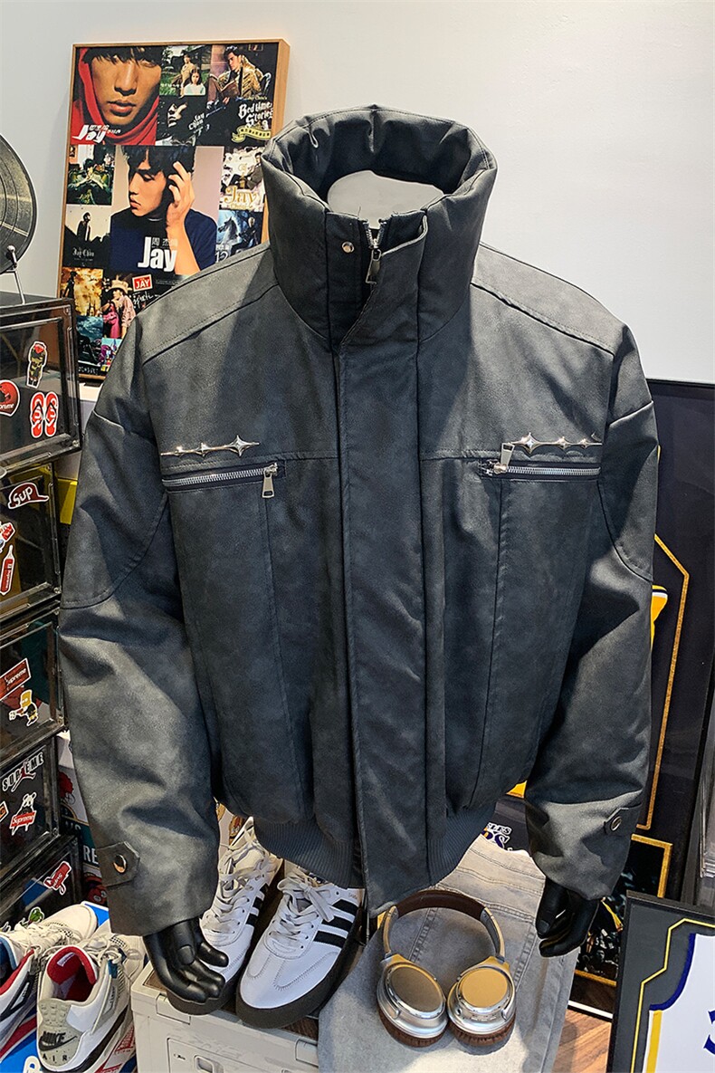 405A美式复古个性金属设计短款皮衣棉服MY24916-特批108控178,男装皮衣,星座405A