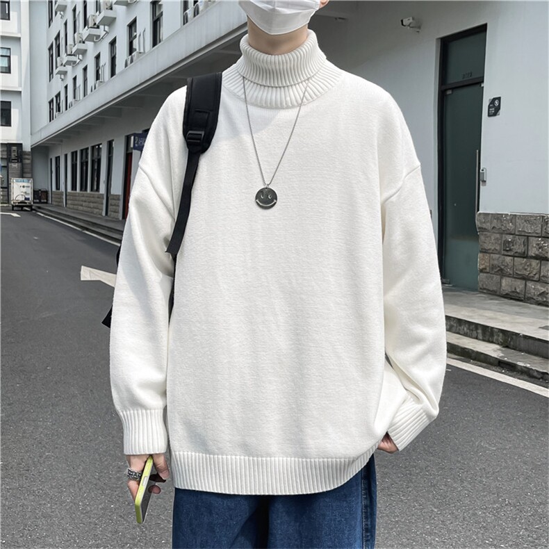 大量现货好卖高领毛衣男秋冬痞帅ins宽松纯色休闲针织衫 M182-P30图片