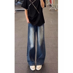 潮牌破洞牛仔裤男女微喇痞帅高级感弯刀裤SN693 P44图片