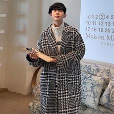 秋冬季中长款千鸟格呢料风衣男潮流大衣西装领外套A071-F05-P120，男装西服套装，电商A071