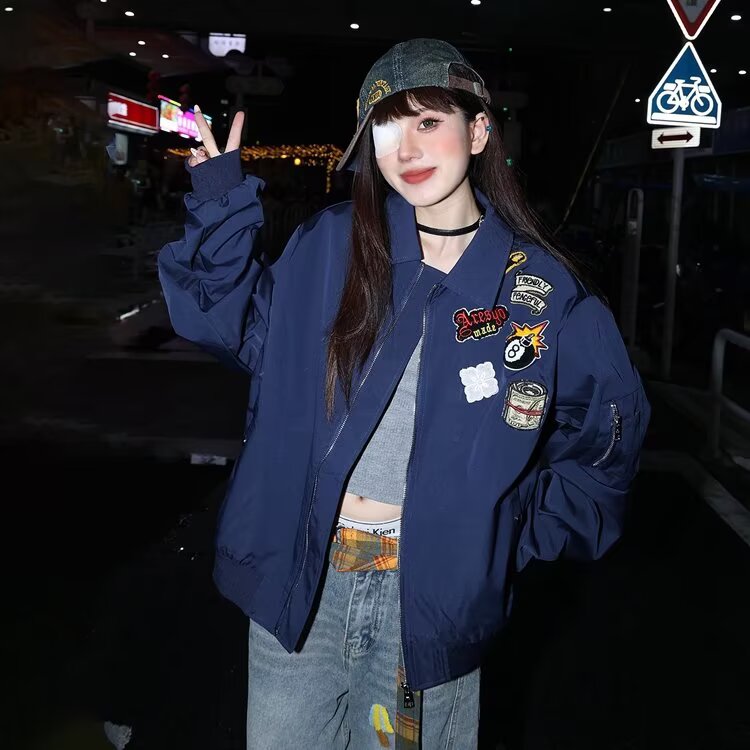 美式刺绣棒球服男女春季朝宽松想休闲夹克情侣外套,男装夹克,四季星座505