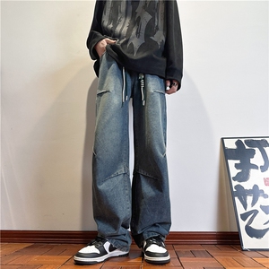 k1085-p55-控78  S-3XL现货折皱宽松cleanfit牛仔裤图片