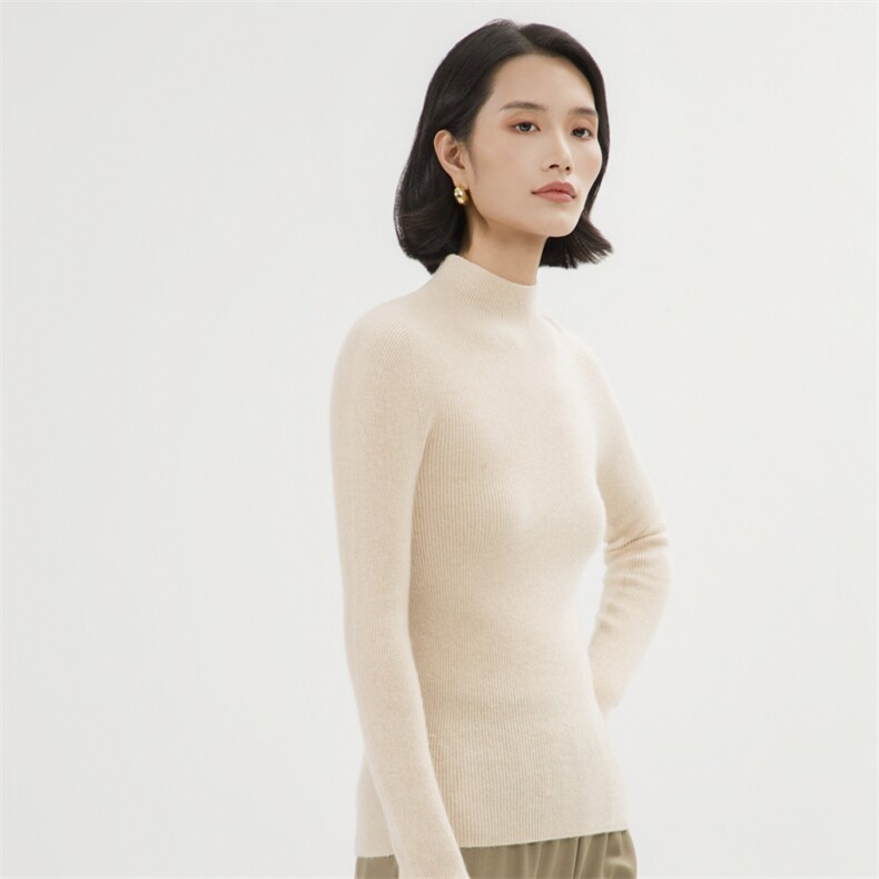 无缝一体扬子纱120s精纺羊毛衫女圆领秋冬毛衣套头内搭针织打底衫图片