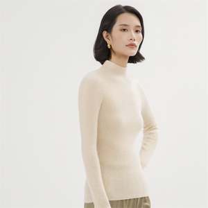 无缝一体扬子纱120s精纺羊毛衫女圆领秋冬毛衣套头内搭针织打底衫图片